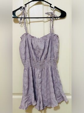 Timing Lavender Gingham Smocked Romper with Tie Straps Size Medium